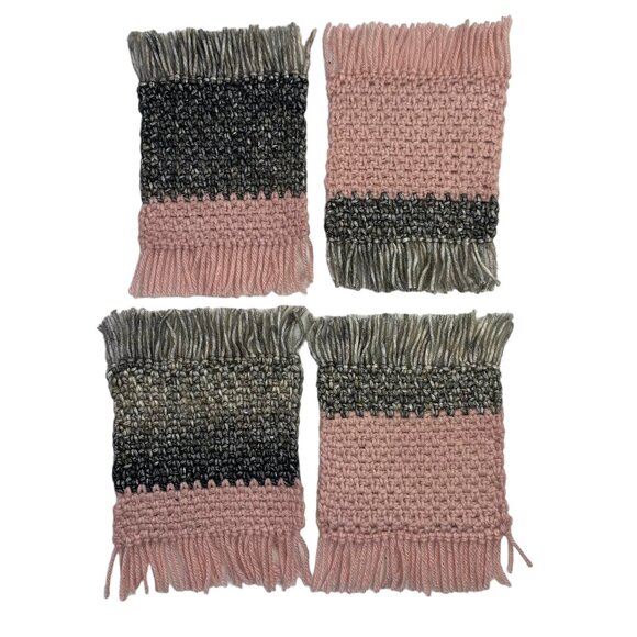 Mug Rugs Coasters Handmade Crochet Pink Gray Fringe Felt Back Set of 4 - Picture 11 of 11